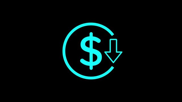 Reduce cost concept with dollar and  down arrow  animation,decrease icon. Reduce costs sign and symbol design background. new business idea video.