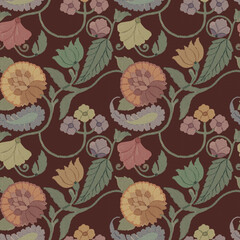 Vintage Floral Seamless Pattern with Hand Painted Botanical Motifs