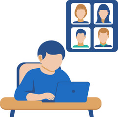 Remote team online meeting illustration. Flat vector illustration of an online team meeting, digital collaboration and communication