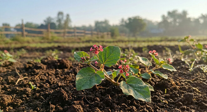 Punarnava plant (Boerhavia diffusa) growing in cultivated field.