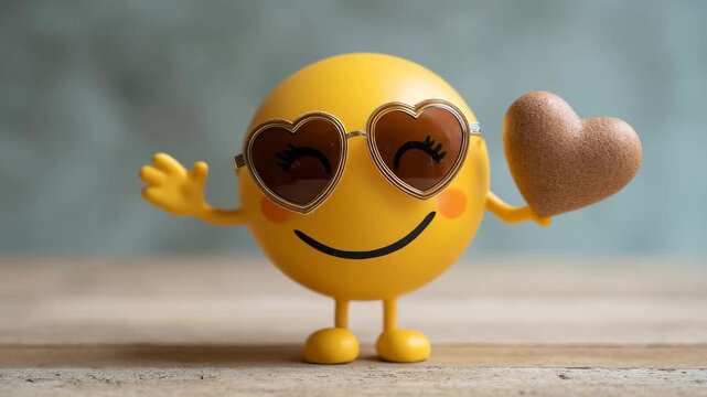 Cute Smiley Emoji Holding Thank You Heart, Cute smiley emoji with a big smile, holding a heart that says "Thank You