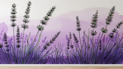 Hand-painted lavender mural on wall in purple tones for decor concept  