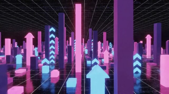 3D arrows pointing upward in pink and blue hues 3D arrows