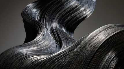 Swirling Dark Metallic Strands with Gleaming Highlights
