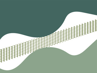 Abstract Wavy Green Shapes with Geometric Textured Band