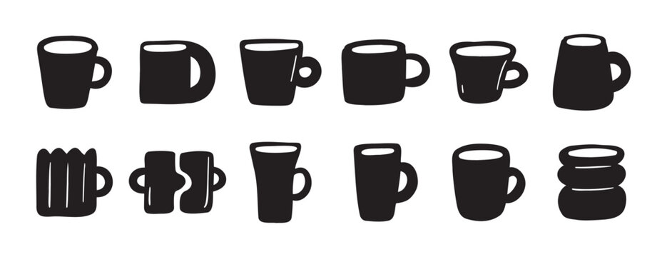 Hand drawn cups and mugs modern art style Matisse inspired design