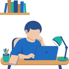 Focused work illustration. Flat vector illustration of a person concentrating on work tasks, remote productivity