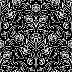 Minimal Monochrome Floral Pattern with Clean Botanical Lines