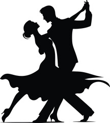 Formally dressed couple passionate ballroom dance movement, romantic couple dancing vector illustration
