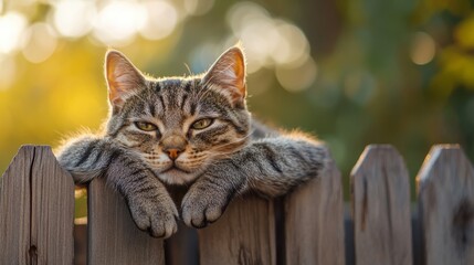 kitten looking through a wooden fence in a garden generative ai