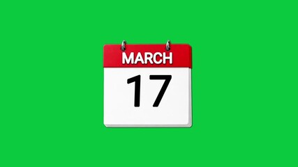 March Calendar Dates Animation on Green Screen - Monthly Schedule and Deadline Concept Loop