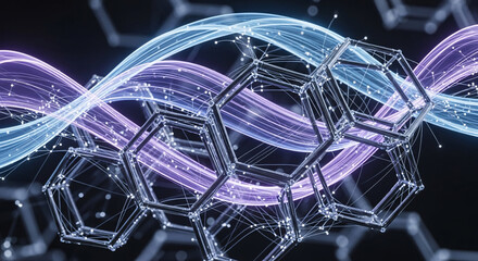 Abstract illustration of geometric structures with flowing wave patterns