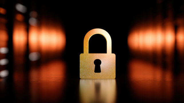 Security cyber data network privacy encryption firewall protection lock technology Golden padlock symbol security cyber data network privacy encryption firewall protection lock technology dark - Powered by Adobe