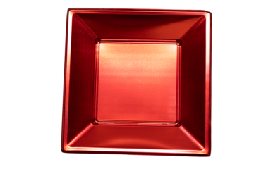 Red square metallic tray with transparent background