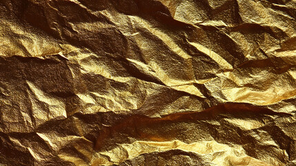 Textured Gold Foil Surface with Deep Creases and Shadows