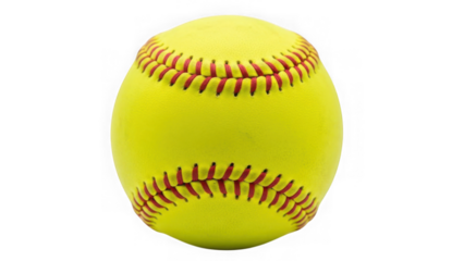 Bright yellow softball with red stitching
