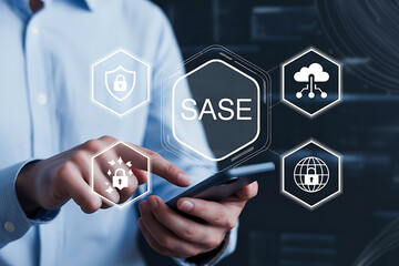 Businessman using secure cloud services