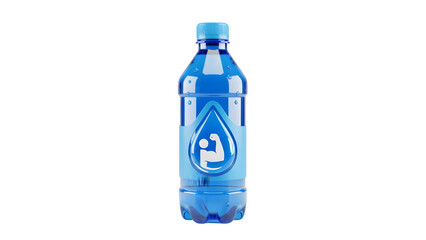 Blue sports water bottle with fitness logo on black background