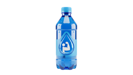 Blue sports water bottle with fitness logo on black background