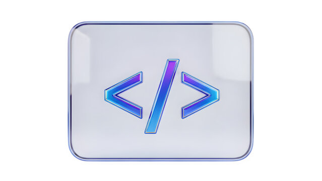Glowing code brackets on sleek gray button background - Powered by Adobe
