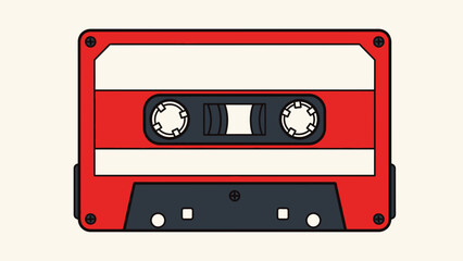 Naklejka premium A red cassette tape on a plain white background viewed from directly above