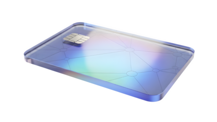 Holographic credit card with futuristic design on black background