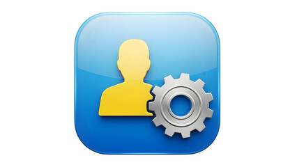Settings icon with user profile and gear on blue background
