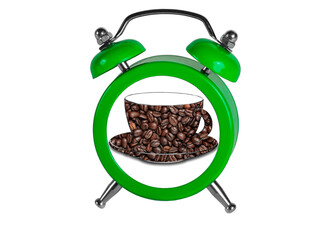 The alarm clock tells you when it's time to drink coffee.