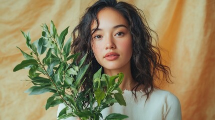 Naklejka premium woman posing with some plants generative ai