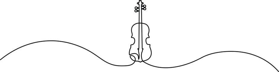 Minimalist one-line art of a modern violin outline on a wavy path, perfect for music logos, concert posters, and elegant web design.