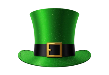 Green leprechaun hat with black bands and gold buckles design