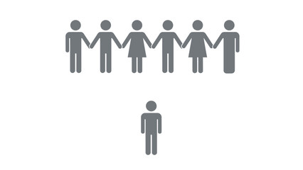 A visual depiction of a group of people holding hands together contrasted with a single isolated human figure below