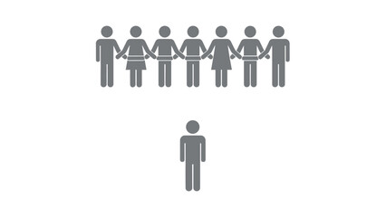 A simple illustration depicts a group of connected figures contrasted with a solitary individual figure standing alone below