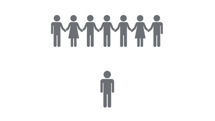 A simple illustration depicts six figures holding hands in a row contrasted with a single isolated figure below them