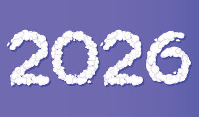 Happy New Year 2026 3D Cloud Abstract Design Symbol Vector Illustration