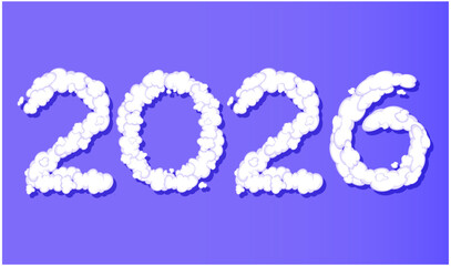 Happy New Year 2026 3D Cloud Abstract Design Symbol Vector Illustration