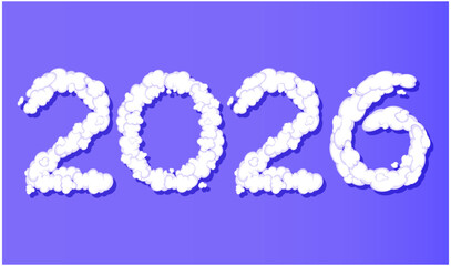 Happy New Year 2026 3D Cloud Abstract Design Symbol Vector Illustration