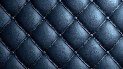 Fototapeta premium Close-up of dark blue quilted upholstery with diamond pattern, detailed stitching, and small round button accents