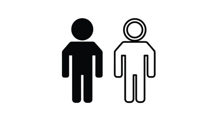 A simple black and white pictogram depicts two human figures one solid and one outlined symbolizing people or individuals