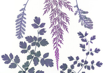 Motyw florystyczny, liście na białym tle, tapeta.