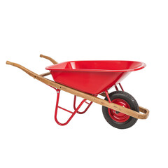 Red Wheelbarrow With Wooden Handles for Gardening or Construction Work
