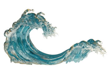Curling wave positioned for beach or surfing photography on transparent background