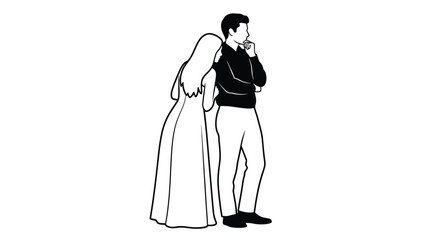 A black and white illustration depicts a man and woman in profile showing contemplation and closeness together