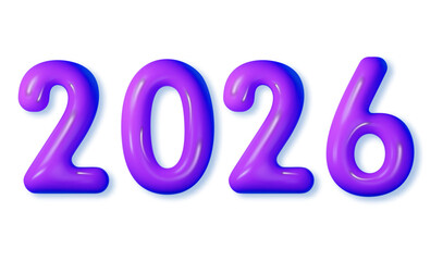 2026 Happy New Year 3D Realistic Purple Color Abstract Design Symbol Vector Illustration