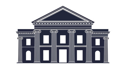A striking graphic illustration of a neoclassical building facade with prominent columns and a pediment © MIRAJ02