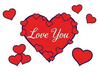 Valentine's day graphic with red hearts and love message