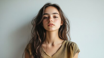 Naklejka premium young white woman posing in front of the camera generative ai