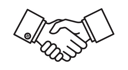 Simple line drawing of a handshake between two people isolated on transparent background