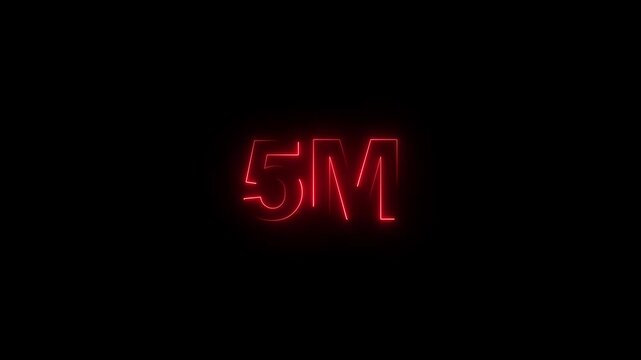 Abstract Glowing Neon Light 5 Millions Letter Icon Animation.Think you drop shadow on the 5M followers numbers.4k video