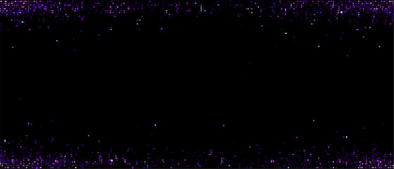 Purple pixel glitch background with digital noise effect and light dots. Abstract digital mosaic for technology concept and data visualization.